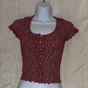 Brandy Melville Burgundy Floral Crop Top